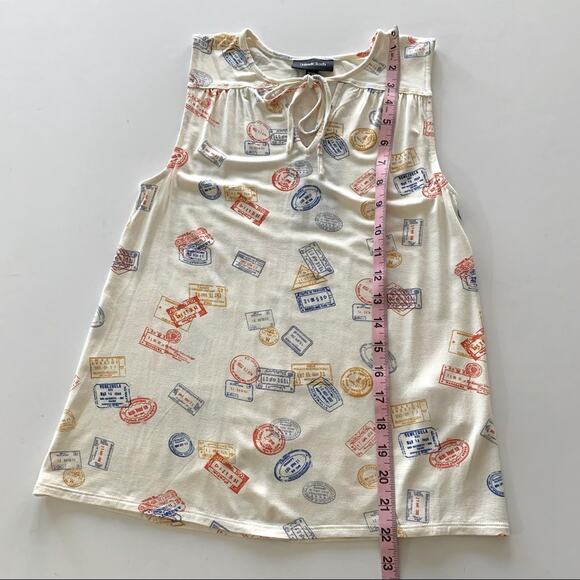 ModCloth | White Passport Stamps Travel Familiar Feeling Sleeveless Top XXS - Picture 6 of 10